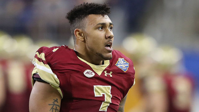 DETROIT, MI - DECEMBER 26: Harold Landry #7 of the Boston College Eagles walks towards the bench during the second quarter of the game against the Maryland Terrapins at Ford Field on December 26, 2016 in Detroit, Michigan. Boston College defeated Maryland 36-30.