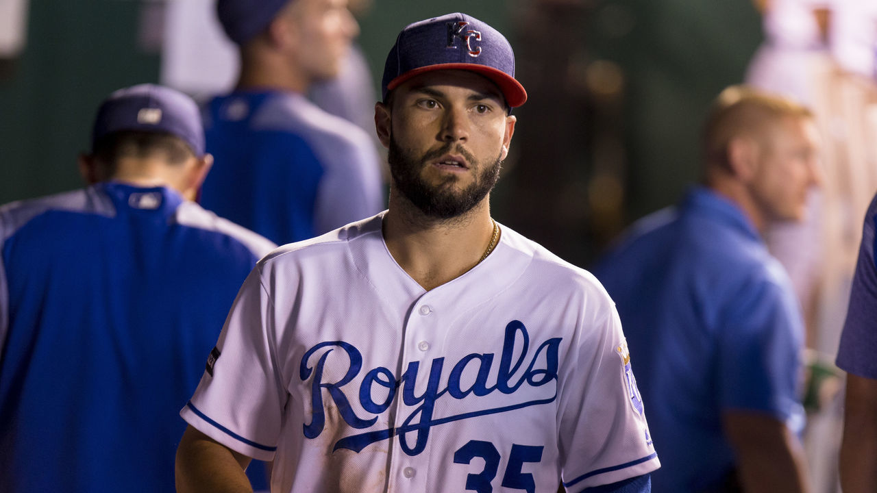 KANSAS CITY, MO - JULY 1: Eric Hosmer #35 of the Kansas City Royals walks the dugout after ending the fifth inning during game two of a doubleheader against the Minnesota Twins at Kauffman Stadium on July 1, 2017 in Kansas City, Missouri.