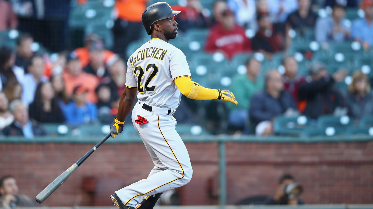 SAN FRANCISCO, CA - JULY 25: Andrew McCutchen #22 of the Pittsburgh Pirates bats against the San Francisco Giants at AT&T Park on July 25, 2017 in San Francisco, California.