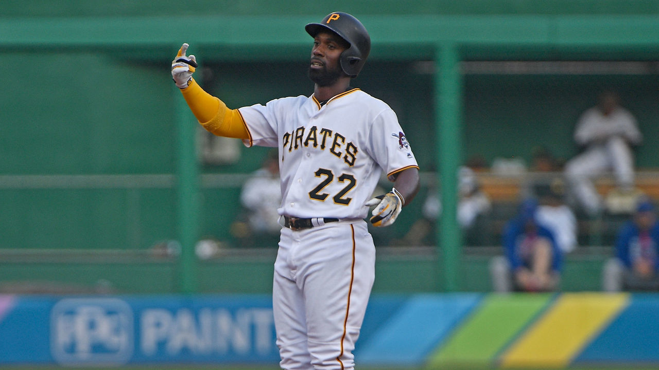 PITTSBURGH, PA - SEPTEMBER 04: Andrew McCutchen #22 of the Pittsburgh Pirates reacts after hitting a double to left field in the fifth inning during the game against the Chicago Cubs at PNC Park on September 4, 2017 in Pittsburgh, Pennsylvania.
