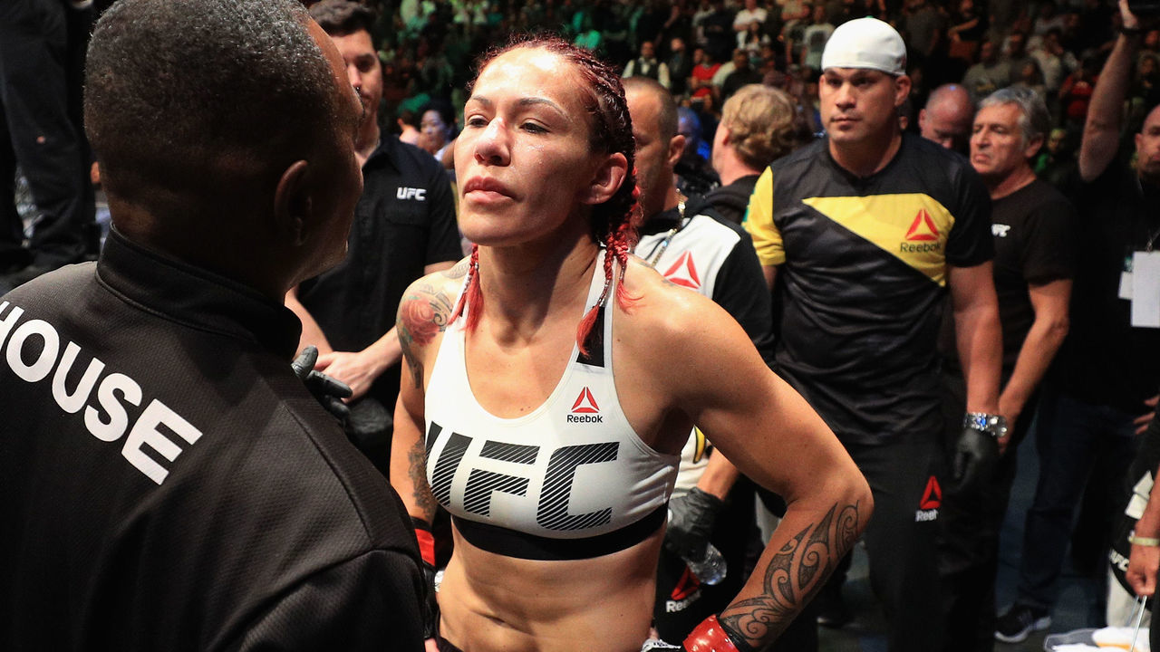 ANAHEIM, CA - JULY 29: Cris Cyborg of Brazil goes through inspection prior to a fight against Tonya Evinger during their Featherweight Title fight at UFC 214 at Honda Center on July 29, 2017 in Anaheim, California.