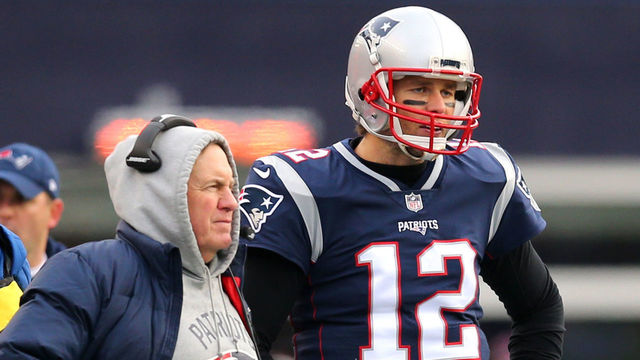 FOXBORO, MA - DECEMBER 24: Head coach Bill Belichick of the New England Patriots stands with Tom Brady #12 during the second half against the Buffalo Bills at Gillette Stadium on December 24, 2017 in Foxboro, Massachusetts.