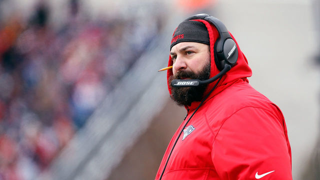 FOXBORO, MA - DECEMBER 31: New England Patriots defensive coordinator Matt Patricia looks on during the first half against the New York Jets at Gillette Stadium on December 31, 2017 in Foxboro, Massachusetts.