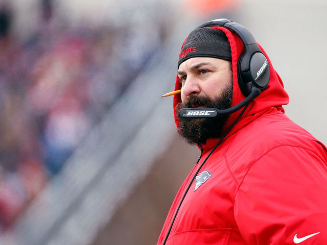 FOXBORO, MA - DECEMBER 31: New England Patriots defensive coordinator Matt Patricia looks on during the first half against the New York Jets at Gillette Stadium on December 31, 2017 in Foxboro, Massachusetts.