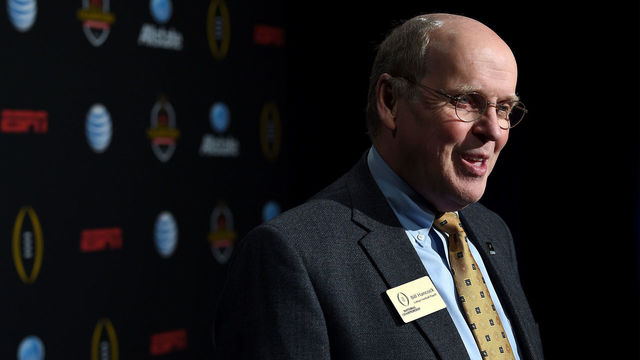 DALLAS, TX - JANUARY 10: College Football Playoff executive director Bill Hancock attends the ESPN College Football Playoffs Night of Champions at Centennial Hall on January 10, 2015 in Dallas, Texas.