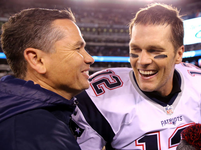 EAST RUTHERFORD, NJ - NOVEMBER 27: Tom Brady #12 of the New England Patriots celebrates with trainer Alex Guerrero after defeating the New York Jets with a score of 22 to 17 at MetLife Stadium on November 27, 2016 in East Rutherford, New Jersey.