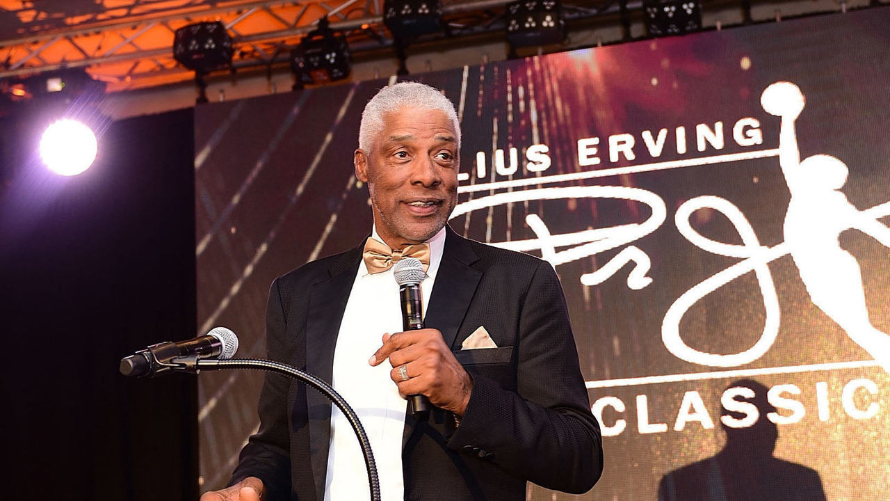 PHILADELPHIA, PA - SEPTEMBER 10: Julius Erving welcomes guests, and speaks about his Charity Event during the Erving Golf Classic Black Tie Ball sponsored by Delta Airlines & Pond LeHocky Law, with cocktails presented by Tanqueray No. TEN. Produced by PGD Global on September 10, 2017 at The Logan in Philadelphia, Pennsylvania.