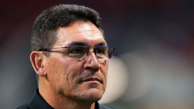 ATLANTA, GA - DECEMBER 31: Head coach Ron Rivera of the Carolina Panthers on the field prior to the game against the Atlanta Falcons at Mercedes-Benz Stadium on December 31, 2017 in Atlanta, Georgia.
