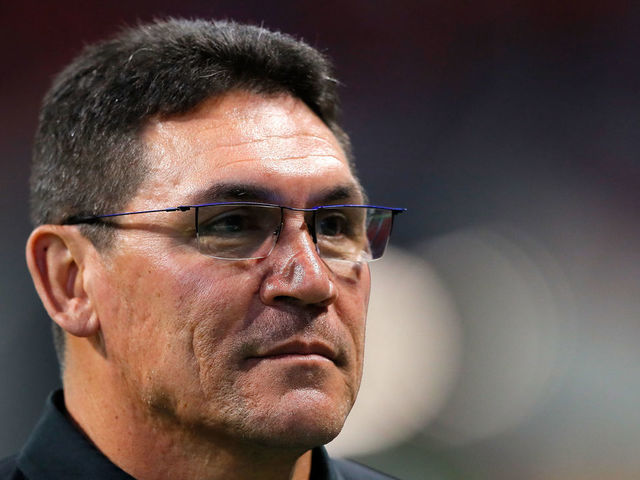 ATLANTA, GA - DECEMBER 31: Head coach Ron Rivera of the Carolina Panthers on the field prior to the game against the Atlanta Falcons at Mercedes-Benz Stadium on December 31, 2017 in Atlanta, Georgia.