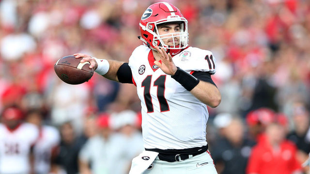 PASADENA, CA - JANUARY 01: Jake Fromm #11 of the Georgia Bulldogs throws a pass in the 2018 College Football Playoff Semifinal at the Rose Bowl Game presented by Northwestern Mutual at the Rose Bowl on January 1, 2018 in Pasadena, California.
