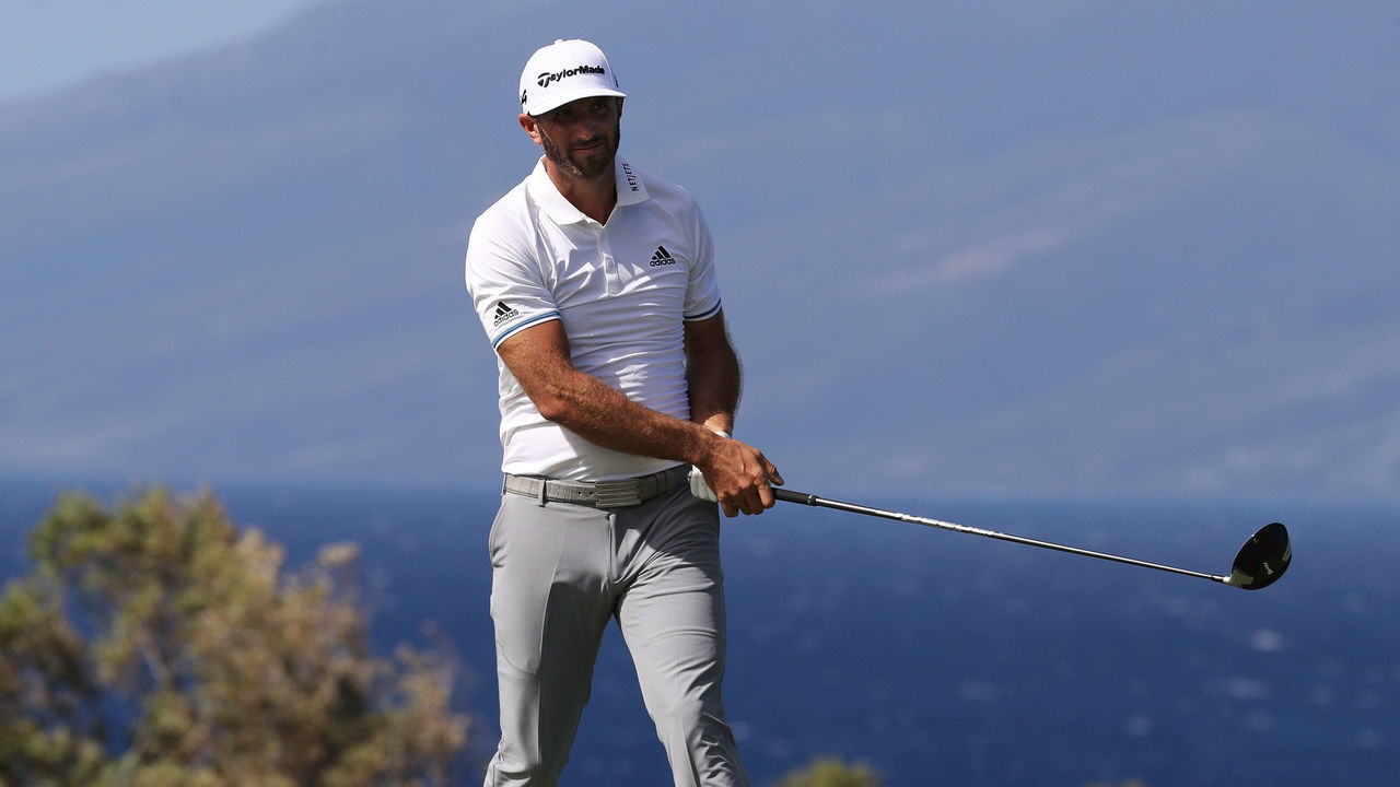 LAHAINA, HI - JANUARY 06: Dustin Johnson of the United States plays his shot from the 13th tee during the third round of the Sentry Tournament of Champions at Plantation Course at Kapalua Golf Club on January 6, 2018 in Lahaina, Hawaii.