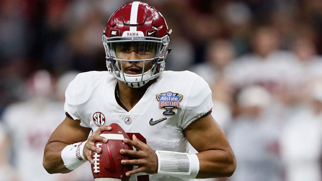 NEW ORLEANS, LA - JANUARY 01: Jalen Hurts #2 of the Alabama Crimson Tide throws the ball in the first quarter of the AllState Sugar Bowl against the Clemson Tigers at the Mercedes-Benz Superdome on January 1, 2018 in New Orleans, Louisiana.