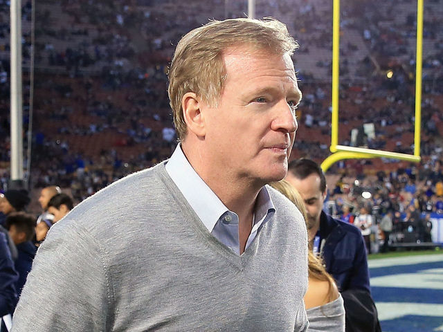 LOS ANGELES, CA - JANUARY 06: NFL Commissioner Rodger Goodell attends the NFC Wild Card Playoff Game between the Los Angeles Rams and the Atlanta Falcons at the Los Angeles Coliseum on January 6, 2018 in Los Angeles, California.
