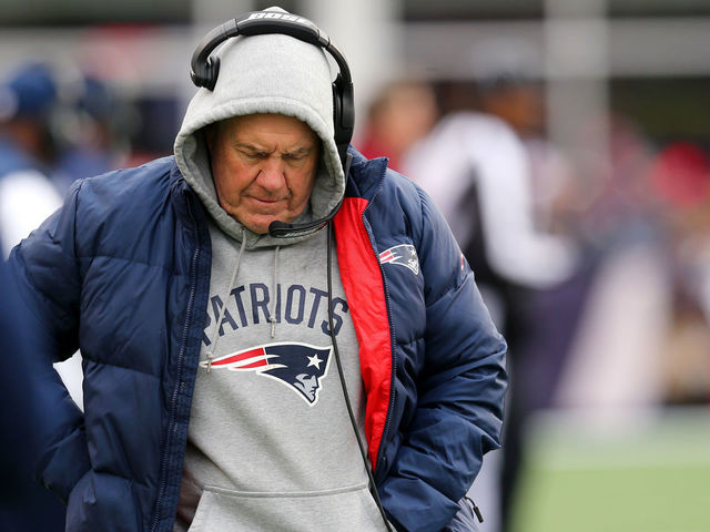 FOXBORO, MA - DECEMBER 24: Head coach Bill Belichick of the New England Patriots looks on during the first half against the Buffalo Bills at Gillette Stadium on December 24, 2017 in Foxboro, Massachusetts.