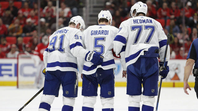 Lightning's Girardi escapes serious injury after taking slap shot to neck