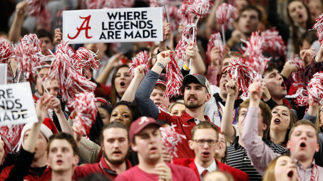 NEW ORLEANS, LA - JANUARY 01: Alabama Crimson Tide fans react in the second half of the AllState Sugar Bowl against the Clemson Tigers at the Mercedes-Benz Superdome on January 1, 2018 in New Orleans, Louisiana.