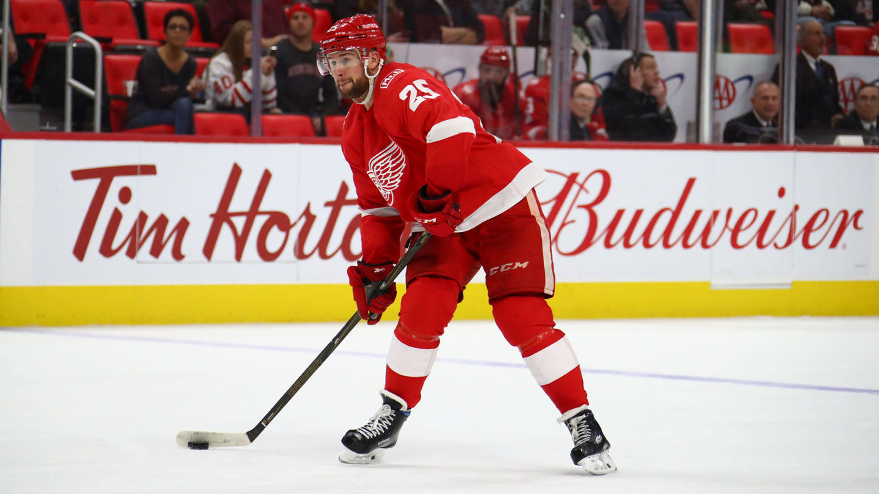 DETROIT, MI - DECEMBER 11: Mike Green #25 of the Detroit Red Wings skates against the Florida Panthers at Little Caesars Arena on December 11, 2017 in Detroit, Michigan.