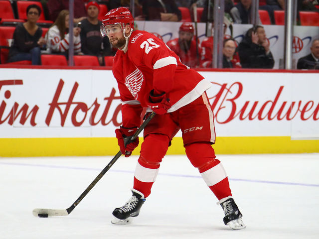 DETROIT, MI - DECEMBER 11: Mike Green #25 of the Detroit Red Wings skates against the Florida Panthers at Little Caesars Arena on December 11, 2017 in Detroit, Michigan.