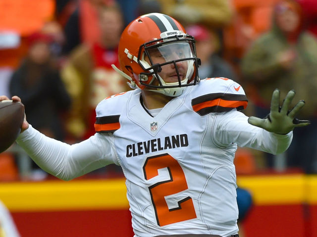 KANSAS CITY, MO - DECEMBER 27: Johnny Manziel #2 of the Cleveland Browns throws a pass at Arrowhead Stadium during the first quarter of the game on December 27, 2015 in Kansas City, Missouri.