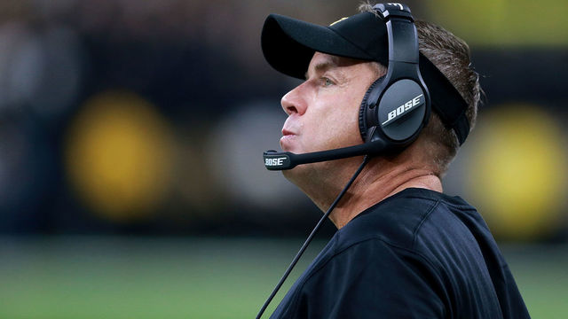 NEW ORLEANS, LA - JANUARY 07: Head coach Sean Payton of the New Orleans Saints looks on during the second half of the NFC Wild Card playoff game against the Carolina Panthers at the Mercedes-Benz Superdome on January 7, 2018 in New Orleans, Louisiana.