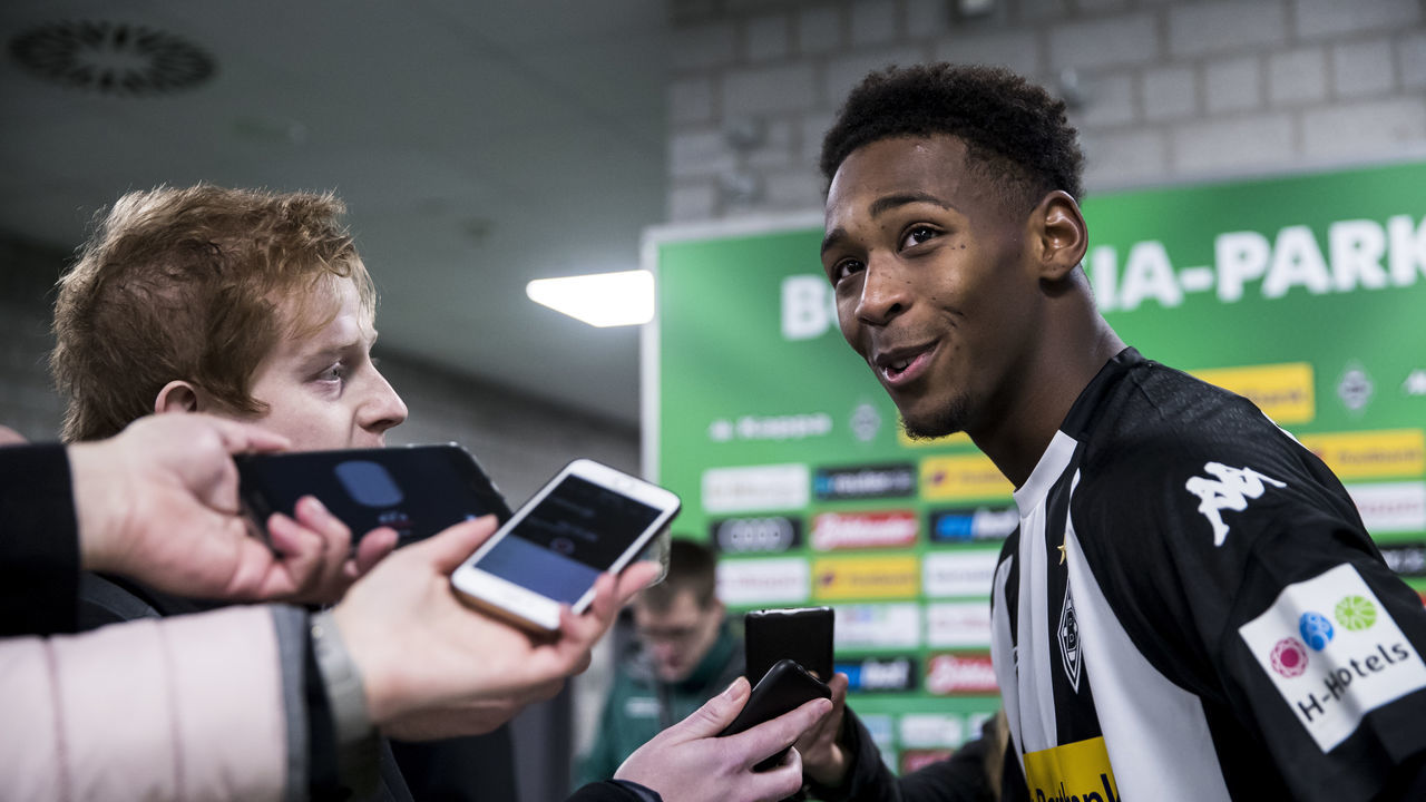 MOENCHENGLADBACH, GERMANY - DECEMBER 15: Reece Oxford of Borussia Moenchengladbach gives an interview after the Bundesliga match between Borussia Moenchengladbach and Hamburger SV at Borussia-Park on December 15, 2017 in Moenchengladbach, Germany.