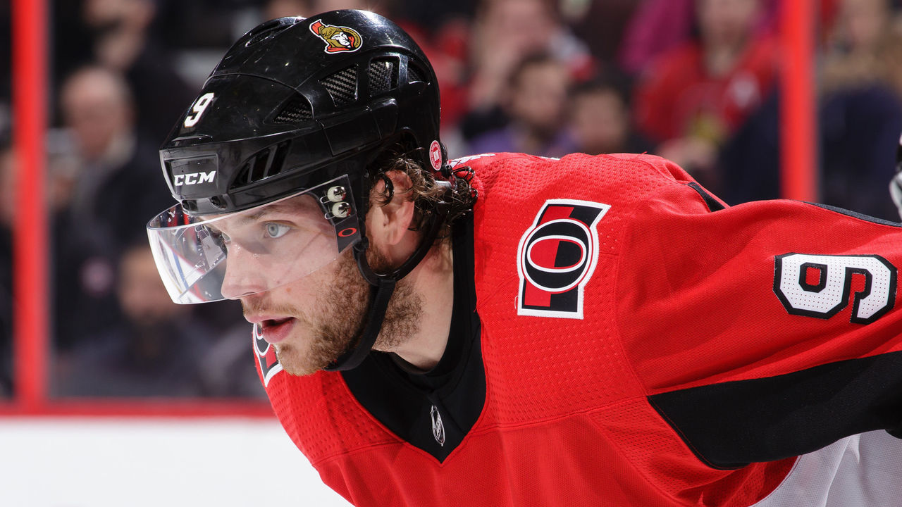 OTTAWA, ON - DECEMBER 4: Bobby Ryan #9 of the Ottawa Senators prepares for a faceoff against the New York Rangers at Canadian Tire Centre on December 4, 2017 in Ottawa, Ontario, Canada.