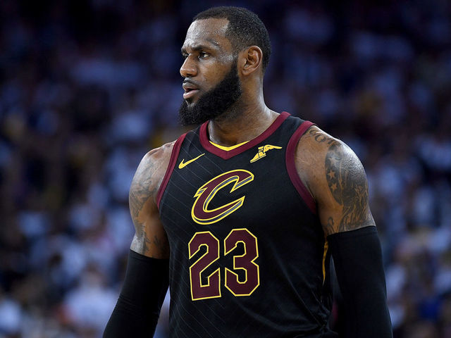 OAKLAND, CA - DECEMBER 25: LeBron James #23 of the Cleveland Cavaliers looks on while there's a break in the action against Golden State Warriors during an NBA basketball game at ORACLE Arena on December 25, 2017 in Oakland, California.
