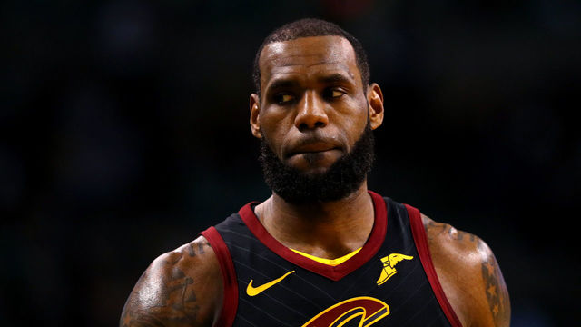 BOSTON, MA - JANUARY 3: LeBron James #23 of the Cleveland Cavaliers looks on during the first quarter against the Boston Celtics at TD Garden on January 3, 2018 in Boston, Massachusetts.