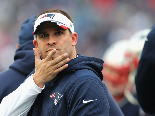 FOXBORO, MA - DECEMBER 28: Offensive Coordinator Josh McDaniels of the New England Patriots looks on before a game against the Buffalo Bills at Gillette Stadium on December 28, 2014 in Foxboro, Massachusetts.