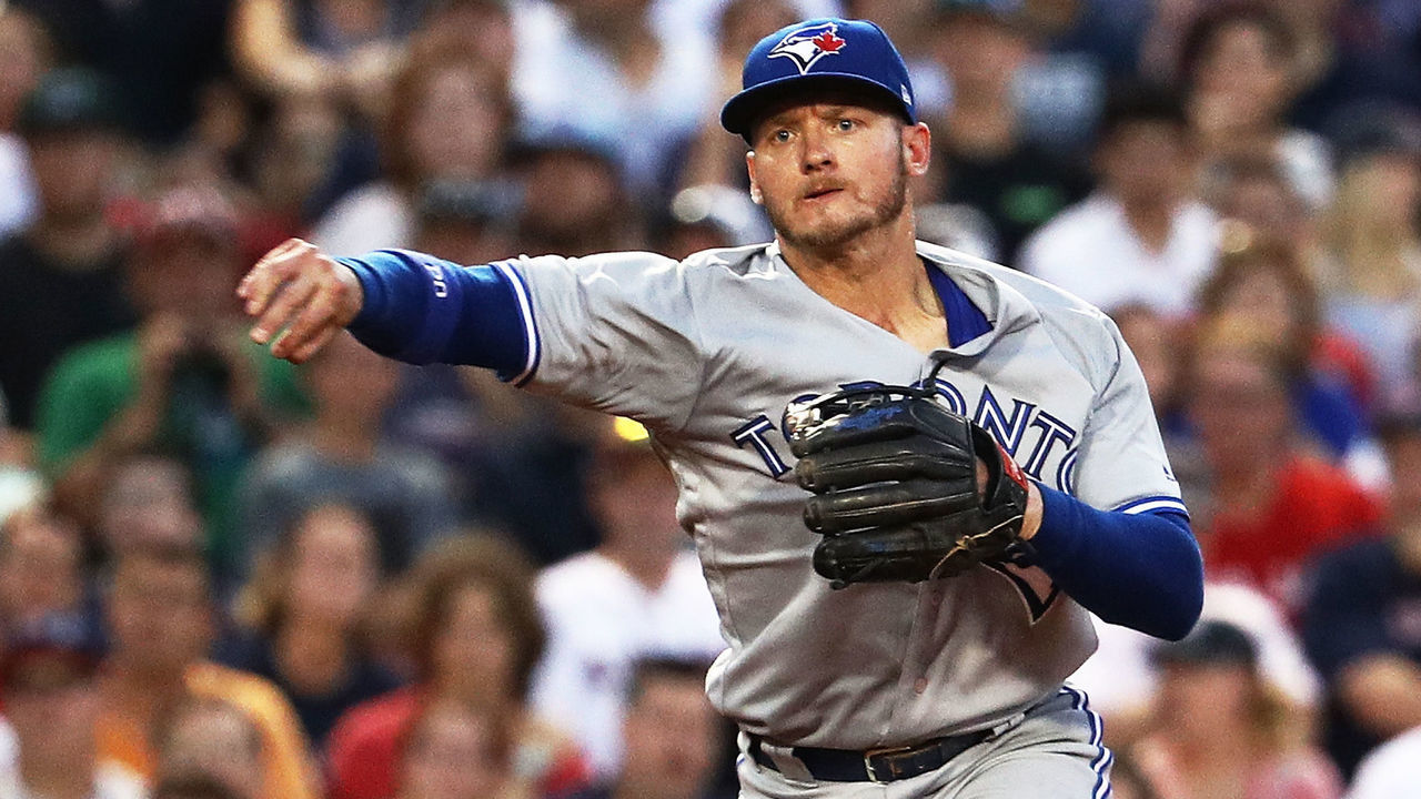 BOSTON, MA - JULY 17: Josh Donaldson #20 of the Toronto Blue Jays throws to first base in the third inning of a game against the Boston Red Sox at Fenway Park on July 17, 2017 in Boston, Massachusetts.