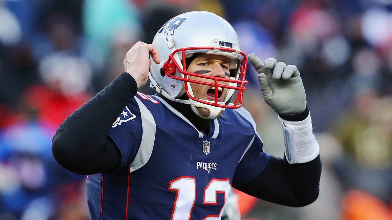 FOXBORO, MA - DECEMBER 31: Tom Brady #12 of the New England Patriots gestures during the second half against the New York Jets at Gillette Stadium on December 31, 2017 in Foxboro, Massachusetts.