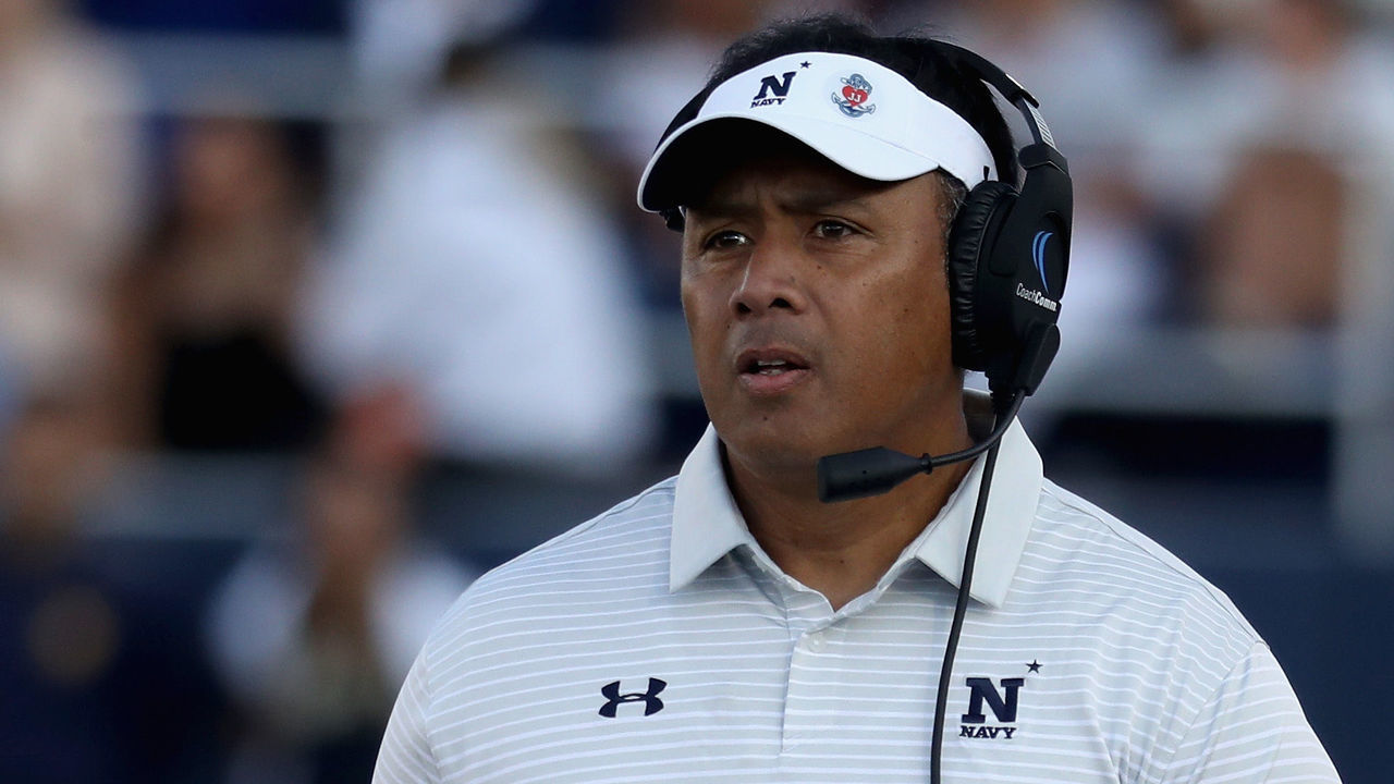ANNAPOLIS, MD - SEPTEMBER 09: Head coach Ken Niumatalolo of the Navy Midshipmen looks on against the Tulane Green Wave at Navy-Marine Corp Memorial Stadium on September 9, 2017 in Annapolis, Maryland.