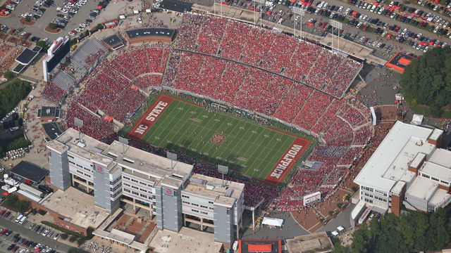 RALEIGH, NC - SEPTEMBER 27: An aerial view of Carter-Finley Stadium during a game between the Florida State Seminoles and the North Carolina State Wolfpack on September 27, 2014 in Raleigh, North Carolina. Florida State defeated NC State 56-41.