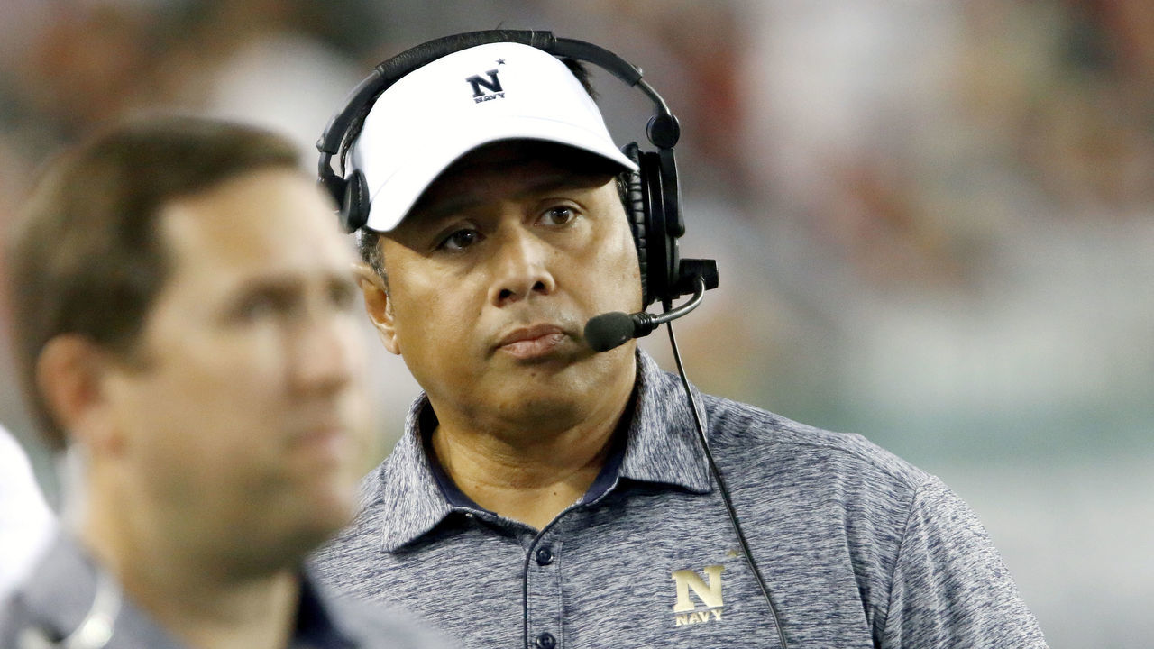 TAMPA, FL - OCTOBER 28: Navy Midshipmen head coach Ken Niumatalolo walks along the sidelines during the second quarter of their game with South Florida at Raymond James Stadium on October 28, 2016 in Tampa, Florida.