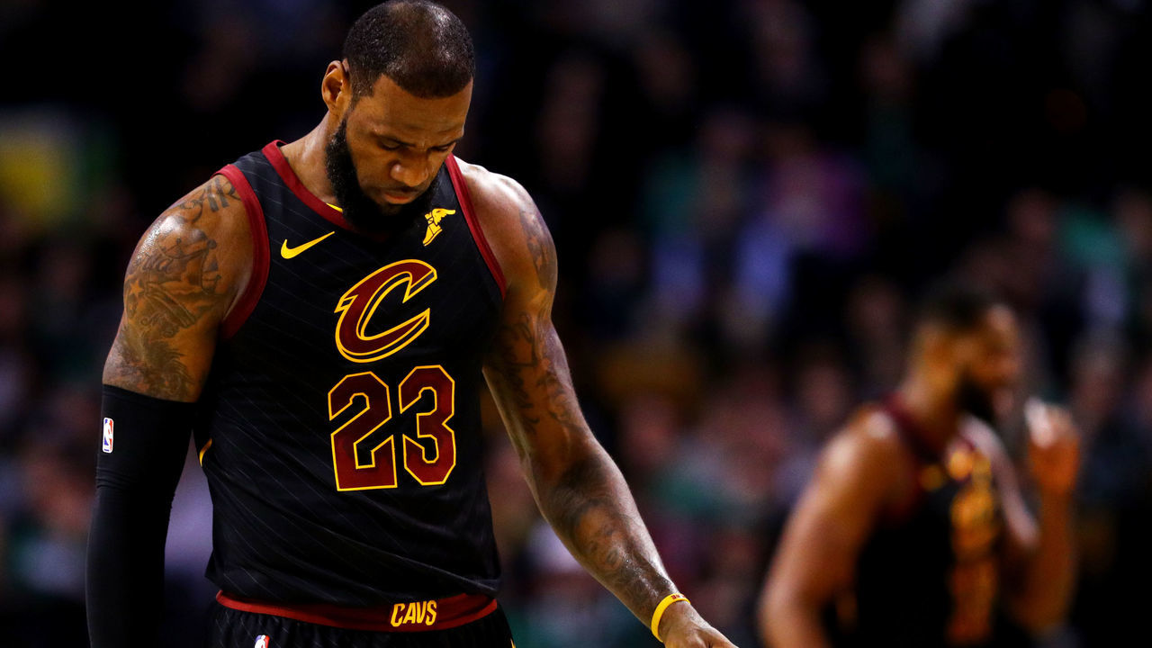 BOSTON, MA - JANUARY 3: LeBron James #23 of the Cleveland Cavaliers looks on during he first quarter against the Boston Celtics at TD Garden on January 3, 2018 in Boston, Massachusetts.
