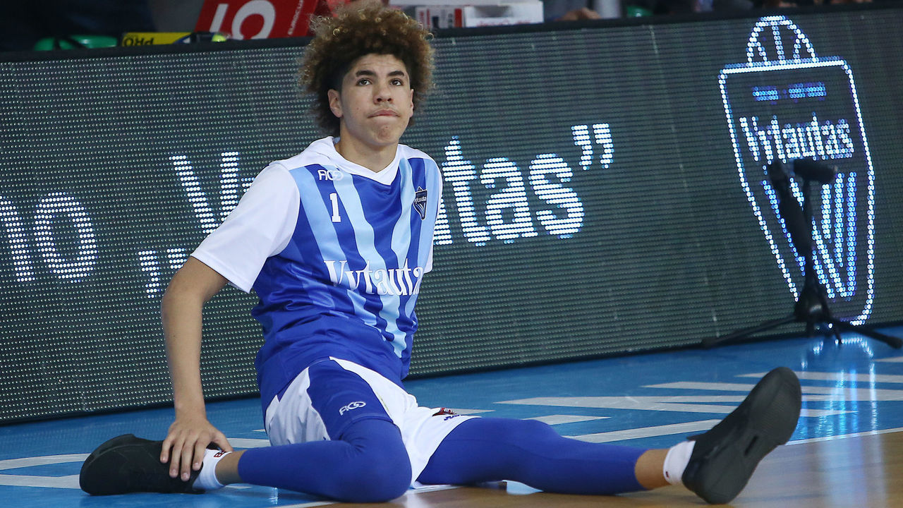 PRIENAI, LITHUANIA - JANUARY 09: LaMelo Ball of Vytautas Prienai prior to the match between Vytautas Prienai and Zalgiris Kauno on January 9, 2018 in Prienai, Lithuania.