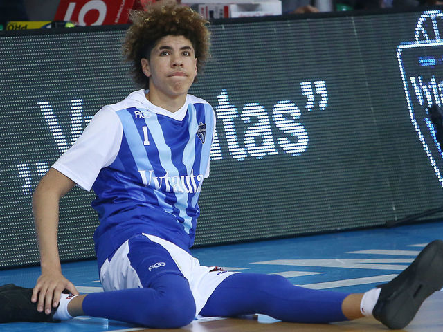PRIENAI, LITHUANIA - JANUARY 09: LaMelo Ball of Vytautas Prienai prior to the match between Vytautas Prienai and Zalgiris Kauno on January 9, 2018 in Prienai, Lithuania.