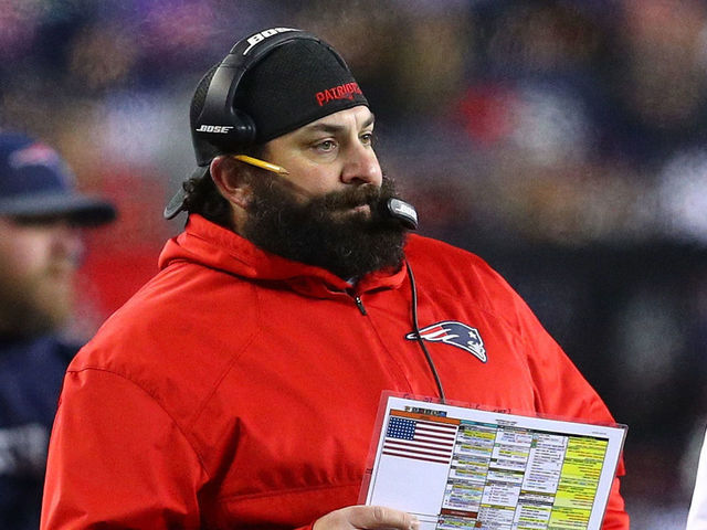 FOXBOROUGH, MA - JANUARY 13: Defensive Coodinator Matt Patricia of the New England Patriots reacts in the second quarter of the AFC Divisional Playoff game against the Tennessee Titans at Gillette Stadium on January 13, 2018 in Foxborough, Massachusetts.