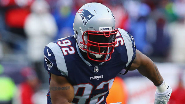 FOXBORO, MA - DECEMBER 31: James Harrison #92 of the New England Patriots runs during the second half against the New York Jets at Gillette Stadium on December 31, 2017 in Foxboro, Massachusetts.