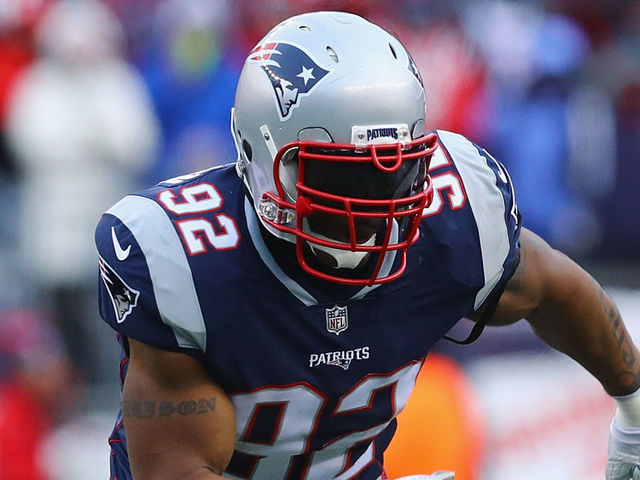 FOXBORO, MA - DECEMBER 31: James Harrison #92 of the New England Patriots runs during the second half against the New York Jets at Gillette Stadium on December 31, 2017 in Foxboro, Massachusetts.
