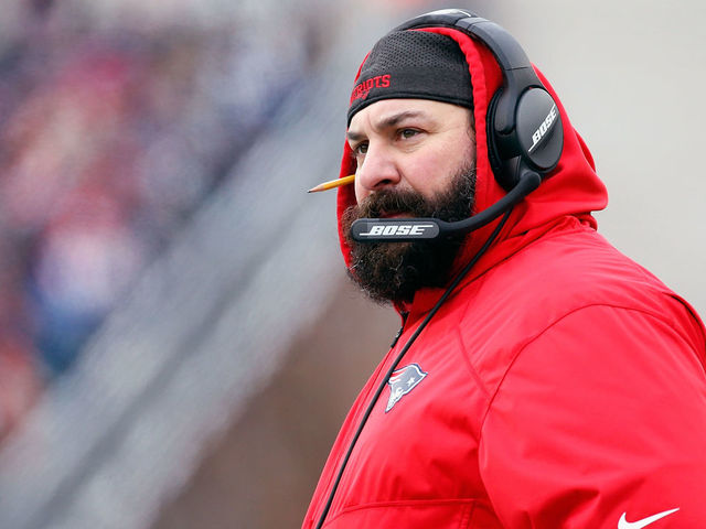 FOXBORO, MA - DECEMBER 31: New England Patriots defensive coordinator Matt Patricia looks on during the first half against the New York Jets at Gillette Stadium on December 31, 2017 in Foxboro, Massachusetts.