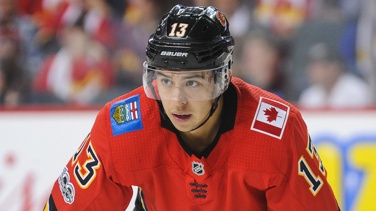 CALGARY, AB - OCTOBER 7: Johnny Gaudreau #13 of the Calgary Flames in action against the Winnipeg Jets during an NHL game at Scotiabank Saddledome on October 7, 2017 in Calgary, Alberta, Canada.
