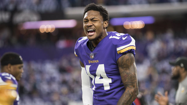 MINNEAPOLIS, MN - JANUARY 14: Stefon Diggs #14 of the Minnesota Vikings warms up before the NFC Divisional Playoff game against the New Orleans Saints on January 14, 2018 at U.S. Bank Stadium in Minneapolis, Minnesota.