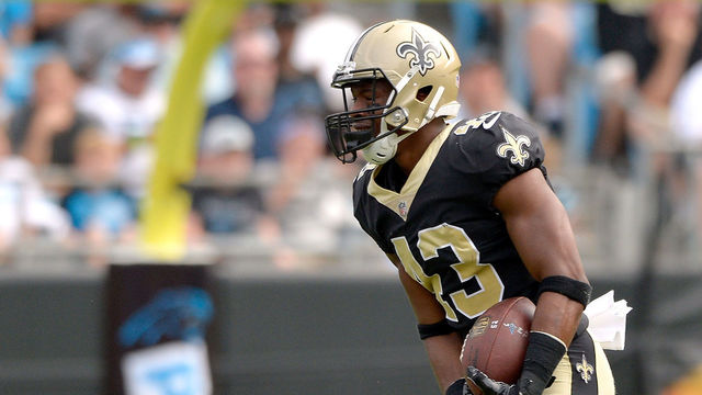 CHARLOTTE, NC - SEPTEMBER 24: Marcus Williams #43 of the New Orleans Saints reacts after intercepting a pass by Cam Newton #1 of the Carolina Panthers during their game at Bank of America Stadium on September 24, 2017 in Charlotte, North Carolina.