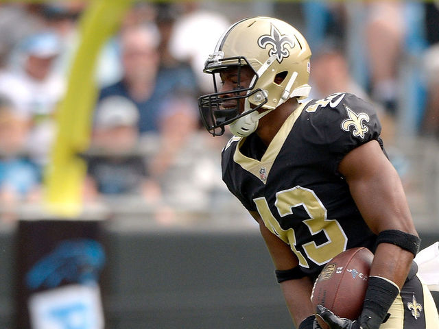 CHARLOTTE, NC - SEPTEMBER 24: Marcus Williams #43 of the New Orleans Saints reacts after intercepting a pass by Cam Newton #1 of the Carolina Panthers during their game at Bank of America Stadium on September 24, 2017 in Charlotte, North Carolina.