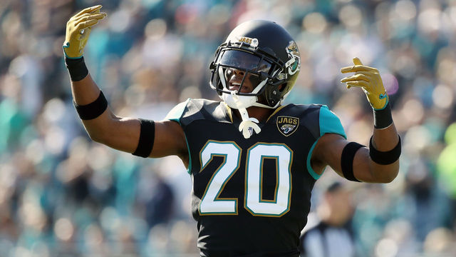 JACKSONVILLE, FL - DECEMBER 17: Jalen Ramsey #20 of the Jacksonville Jaguars celebrates a play during the second half of their game against the Houston Texans at EverBank Field on December 17, 2017 in Jacksonville, Florida.