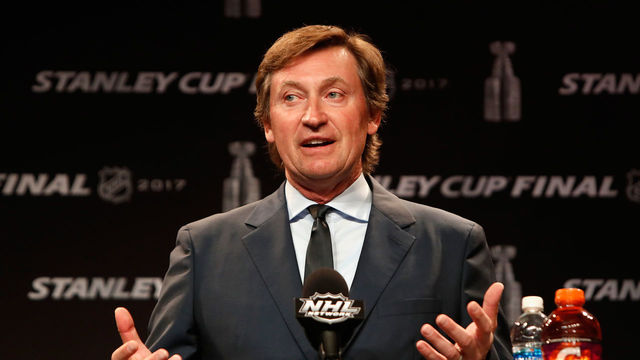 NASHVILLE, TN - JUNE 05: NHL Centennial Ambassador Wayne Gretzky speaks during a press conference prior to Game Four of the 2017 NHL Stanley Cup Final between the Pittsburgh Penguins and the Nashville Predators at the Bridgestone Arena on June 5, 2017 in Nashville, Tennessee.