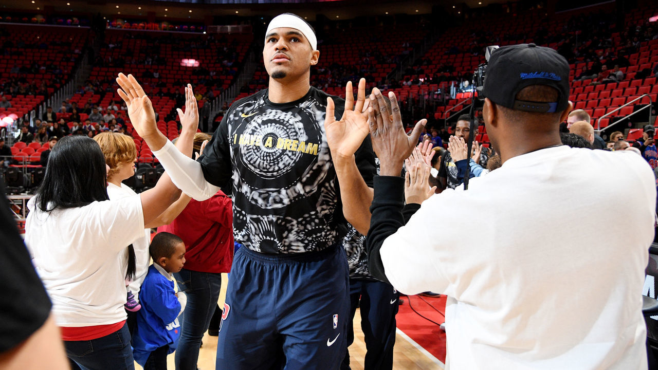 DETROIT, MI - JANUARY 15: Tobias Harris #34 of the Detroit Pistons enters the arena prior to the game against the Charlotte Hornets on January 15, 2018 at Little Caesars Arena in Detroit, Michigan. NOTE TO USER: User expressly acknowledges and agrees that, by downloading and/or using this photograph, User is consenting to the terms and conditions of the Getty Images License Agreement. Mandatory Copyright Notice: Copyright 2018 NBAE