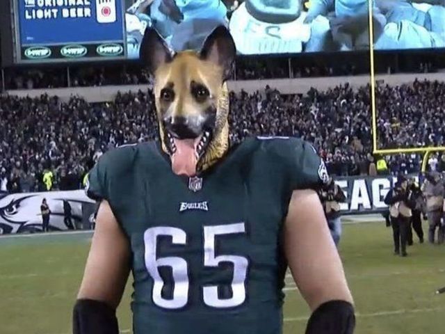 Chris Long wearing underDog mask! It was Chris' idea. Jason Kelce