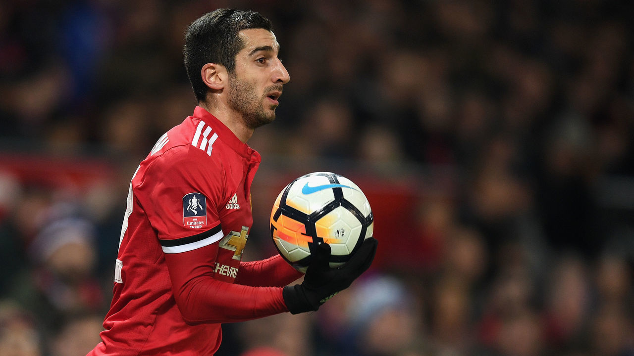 MANCHESTER, ENGLAND - JANUARY 05: Henrikh Mkhitaryan of Manchester United in action during the FA Cup 3rd round match between Manchester United and derby County at Old Trafford on January 5, 2018 in Manchester, England.
